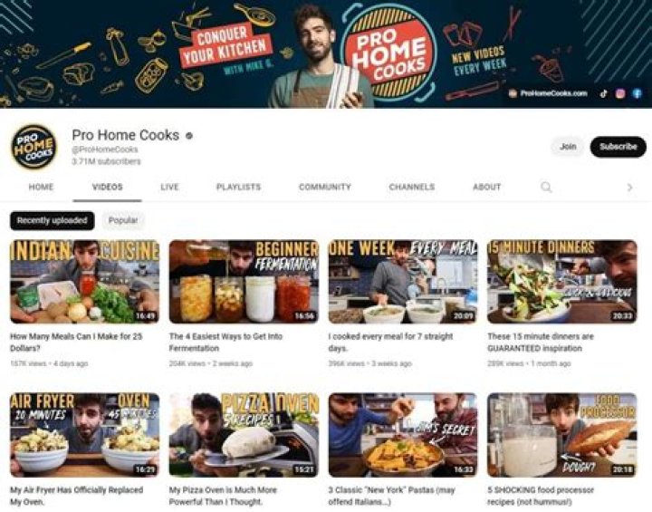 Pro Home Cooks Youtuber overview